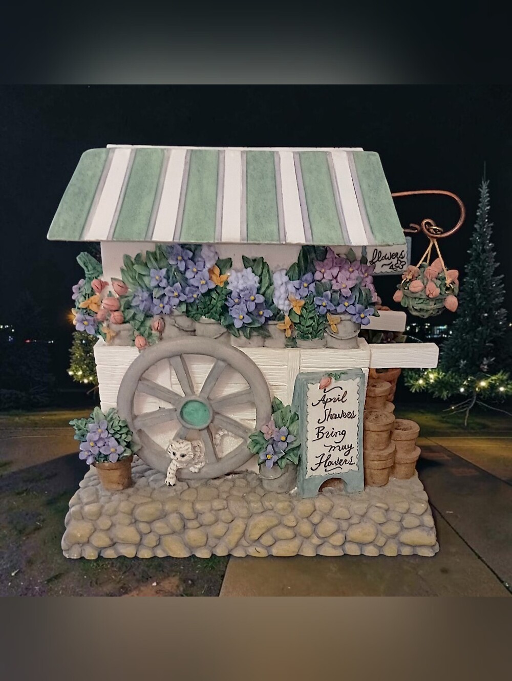 Pfaltzgraff April Flower Cart Napkin Holder Mail Spring Cottage Garden Resin